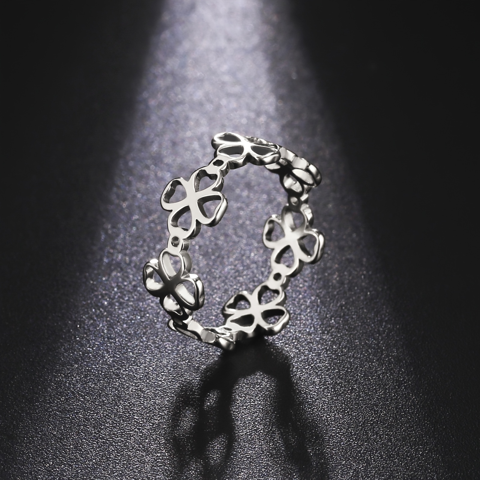 Women's Infinite Loop Clover Stainless Steel Ring, Lucky Four-Leaf